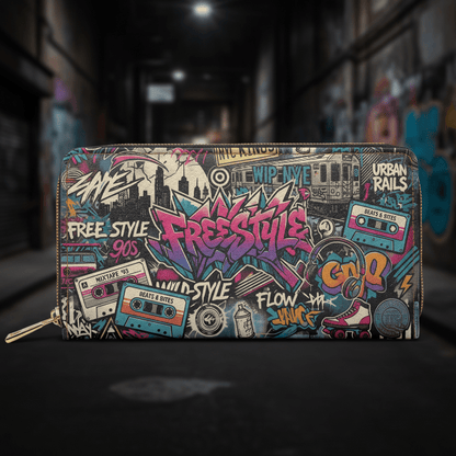 Graffiti Zipper Wallet – 90s Street Art Style, PU Leather - LucyKay store