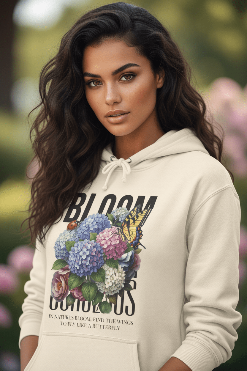 Floral Hoodie Women - Hydrangea Butterfly Lightweight Pullover - LucyKay store