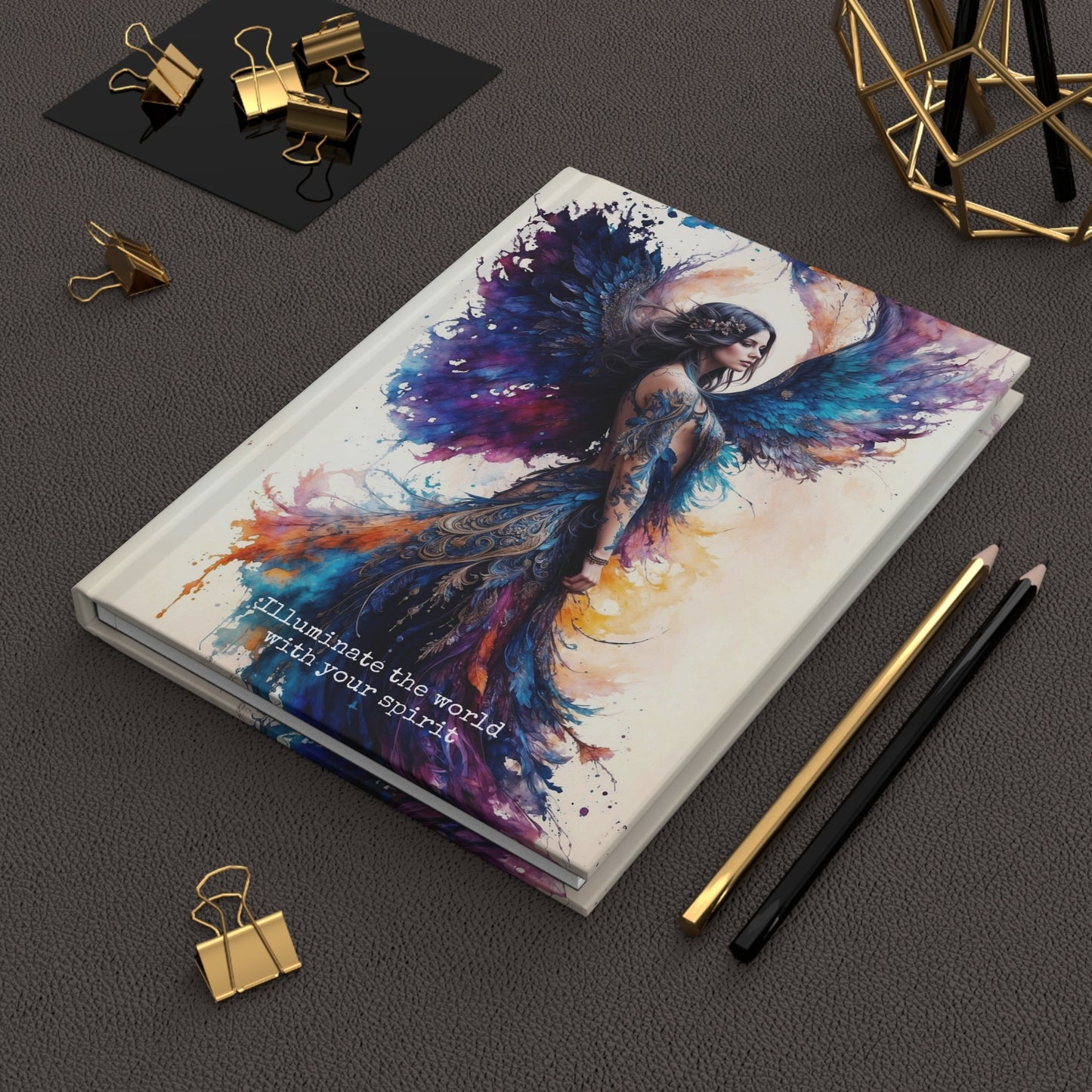 Hardcover Journal Matte - Angel Woman Watercolor Portrait , Artistic Notebook, A5 - LucyKay store