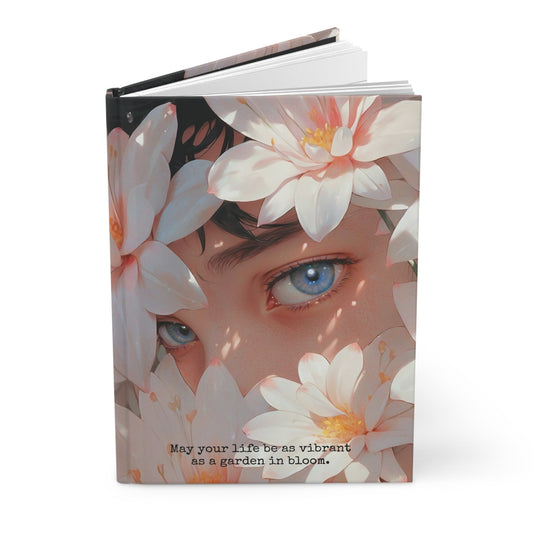 Hardcover Journal Matte - Face Surrounded by White Flowers Art Print, A5 - LucyKay store