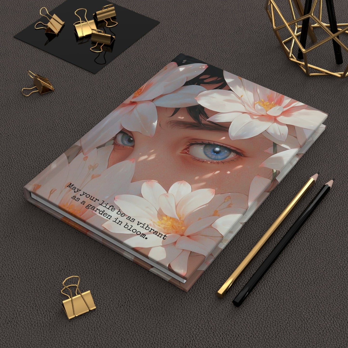 Hardcover Journal Matte - Face Surrounded by White Flowers Art Print, A5 - LucyKay store