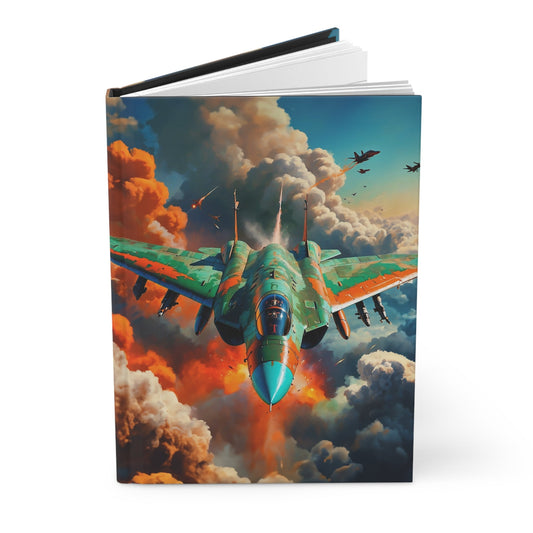 Hardcover Journal Matte - Featuring Fighter Jet in Clouds Illustration, A5 - LucyKay store