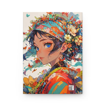 Hardcover Journal Matte - Floral Anime Muse Illustration, A5 - LucyKay store