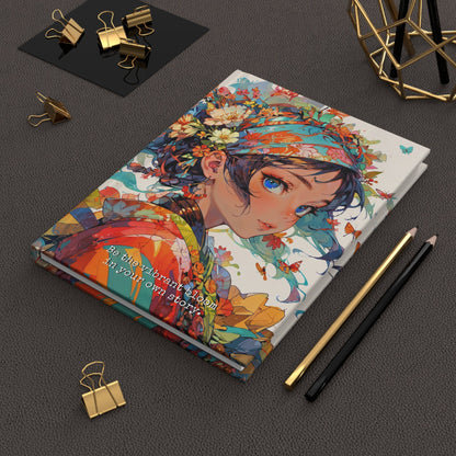 Hardcover Journal Matte - Floral Anime Muse Illustration, A5 - LucyKay store