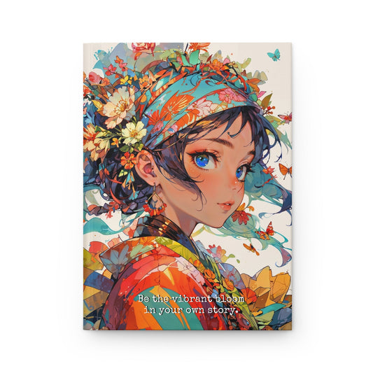 Hardcover Journal Matte - Floral Anime Muse Illustration, A5 - LucyKay store
