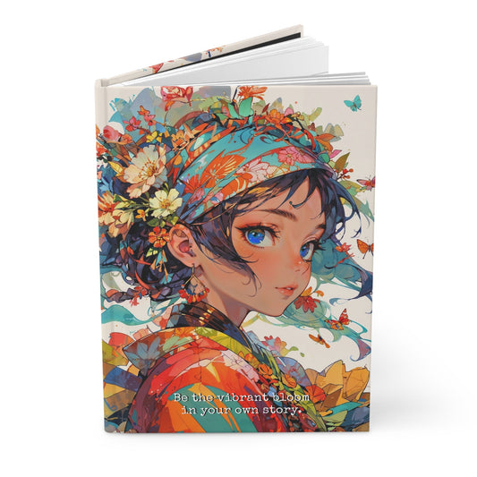 Hardcover Journal Matte - Floral Anime Muse Illustration, A5 - LucyKay store