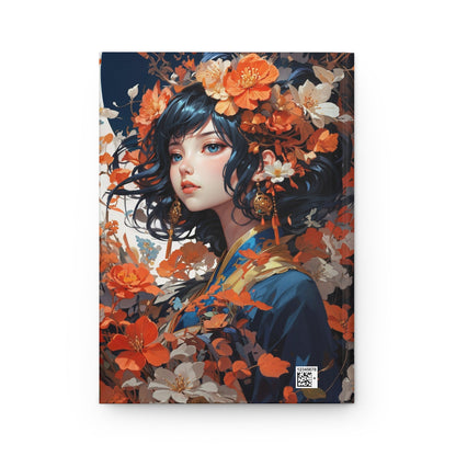 Hardcover Journal Matte - Japanese Girl in Kimono Floral Art Notebook, A5 - LucyKay store