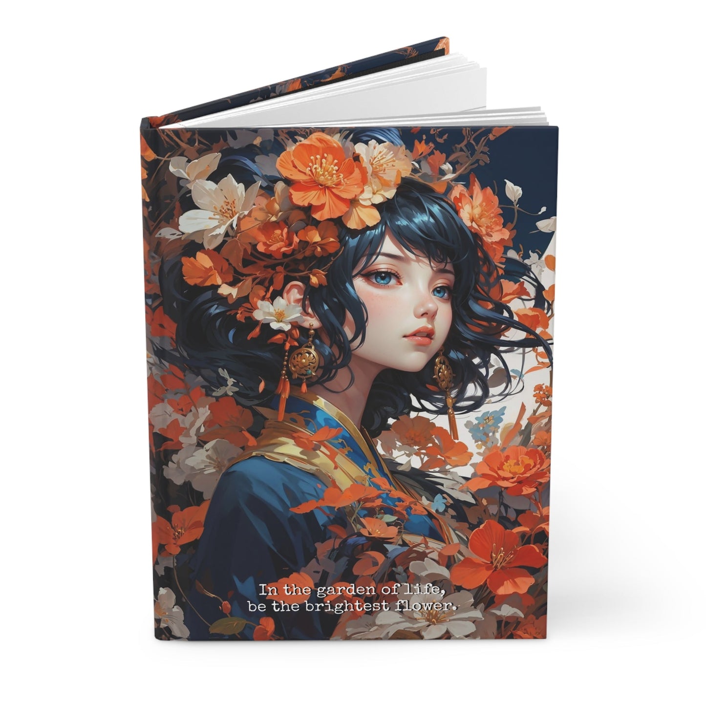 Hardcover Journal Matte - Japanese Girl in Kimono Floral Art Notebook, A5 - LucyKay store