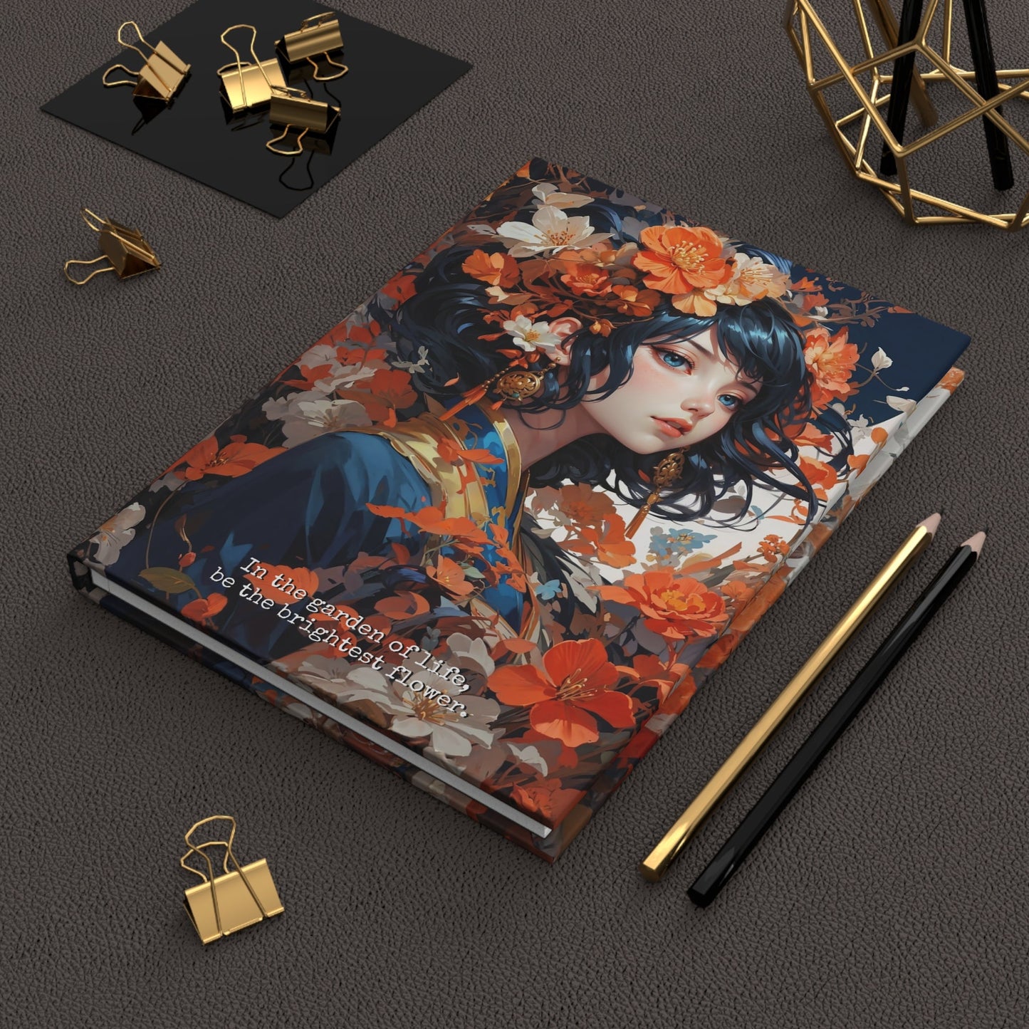 Hardcover Journal Matte - Japanese Girl in Kimono Floral Art Notebook, A5 - LucyKay store