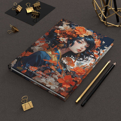 Hardcover Journal Matte - Japanese Girl in Kimono Floral Art Notebook, A5 - LucyKay store