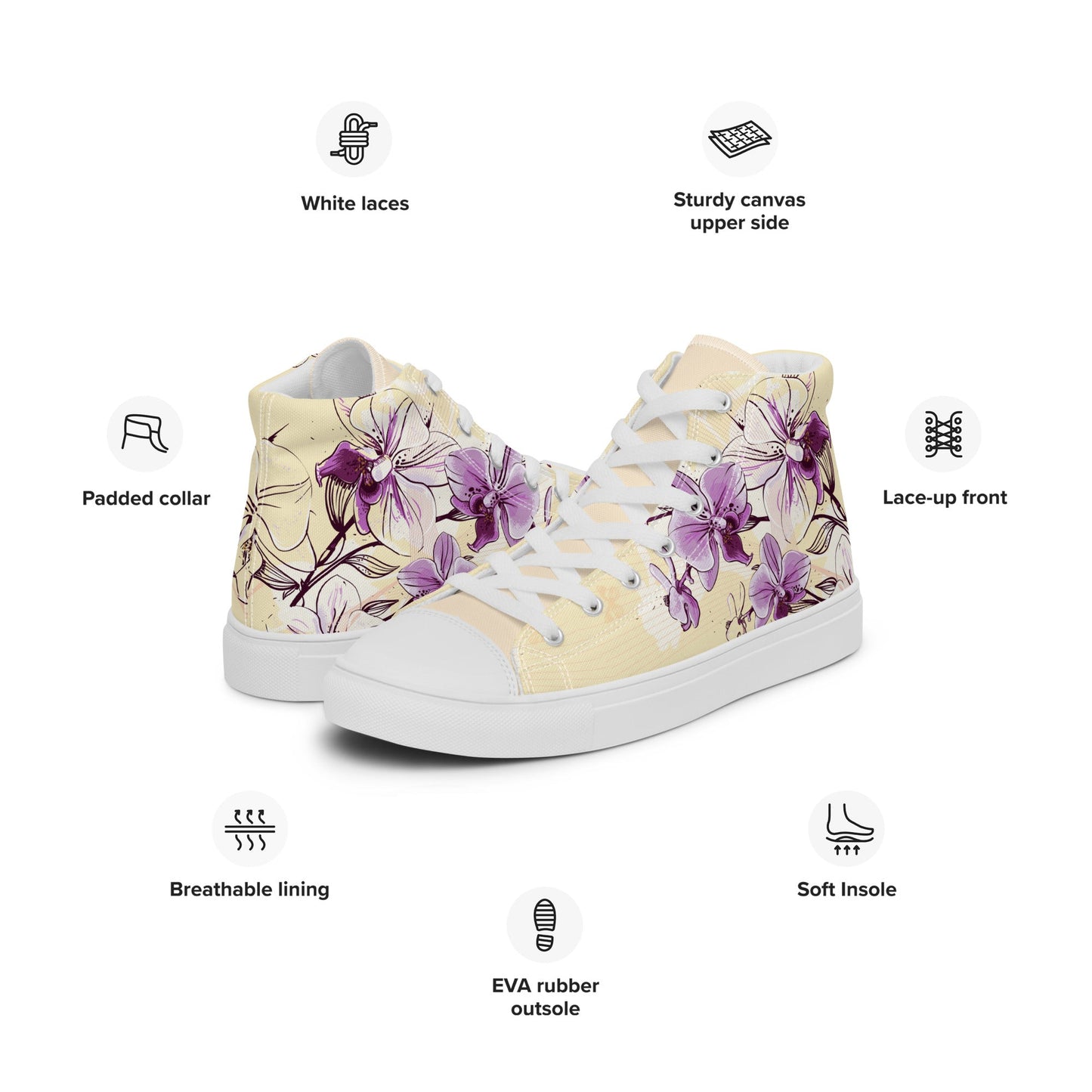 High top canvas shoes - Orchid flower - LucyKay store