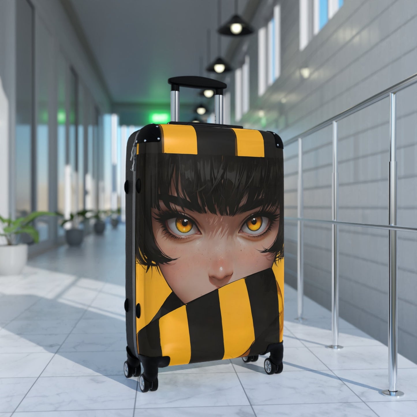 Anime Suitcase - Yellow Striped Girl Portrait Luggage - LucyKay store