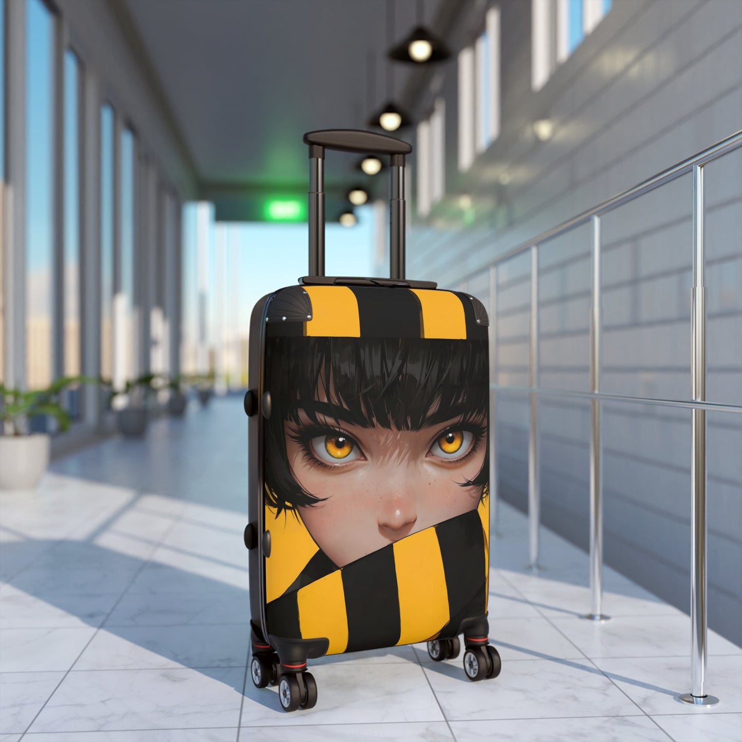 Anime Suitcase - Yellow Striped Girl Portrait Luggage - LucyKay store