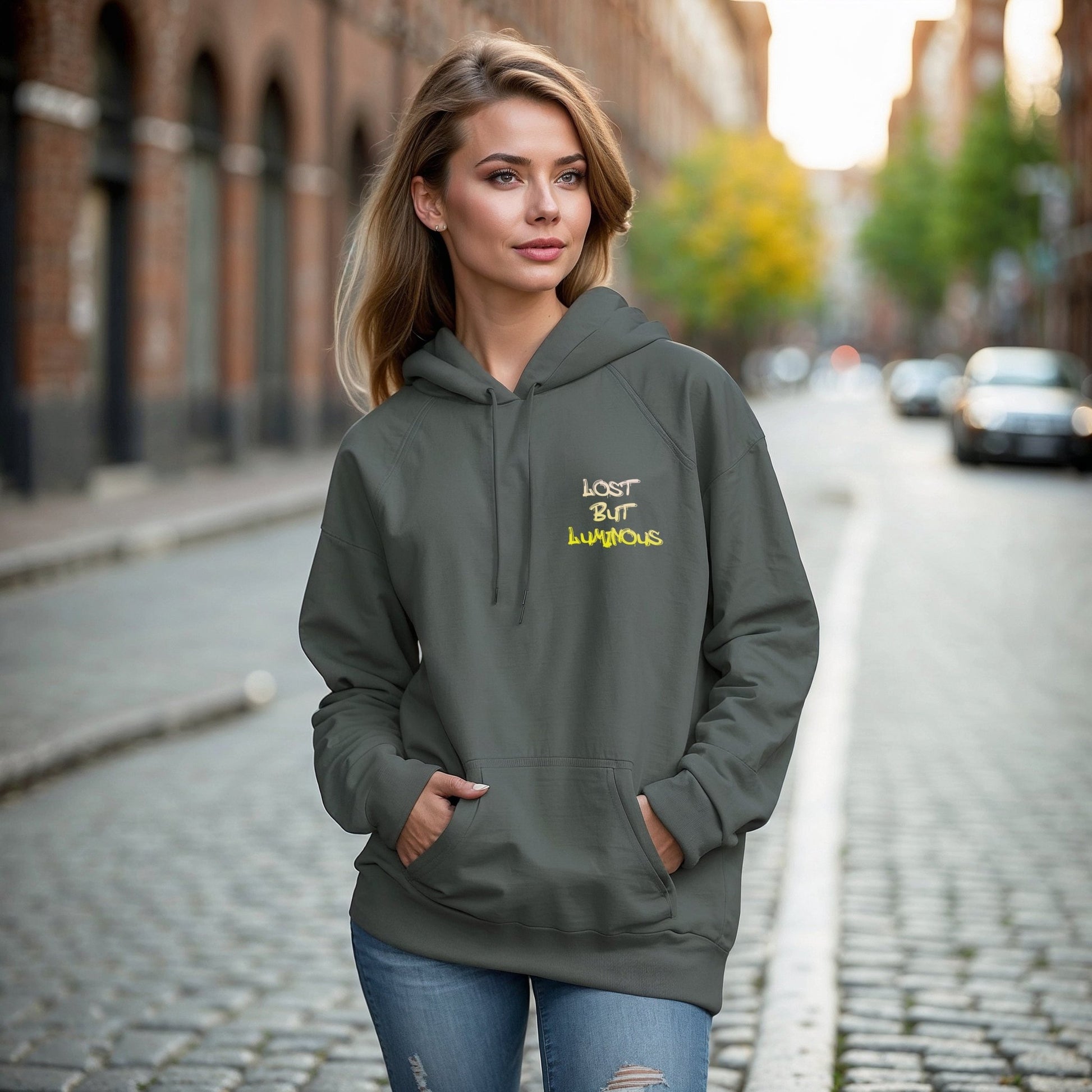 Rainy City Kitten Hoodie | Cute Cat Night Scene Pullover - LucyKay store