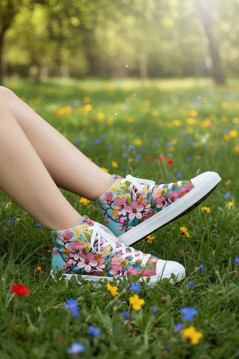 Women’s Floral High Top Sneakers – Colorful Canvas Streetwear Shoes - LucyKay store