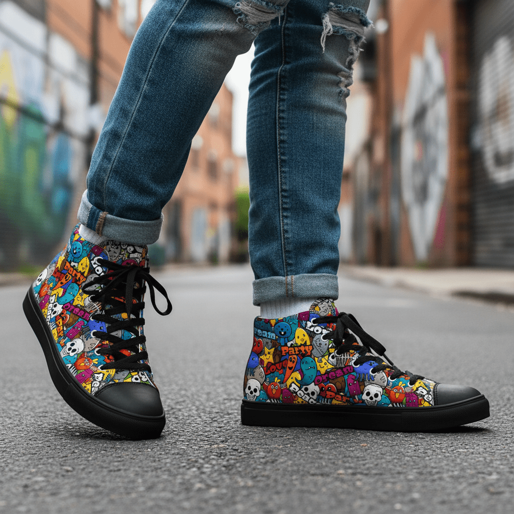 Pop Art High Top Canvas Shoes | Urban Street Art Sneakers - LucyKay store