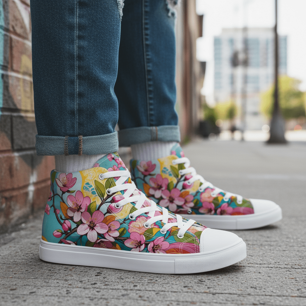 Women’s Floral High Top Sneakers – Colorful Canvas Streetwear Shoes - LucyKay store