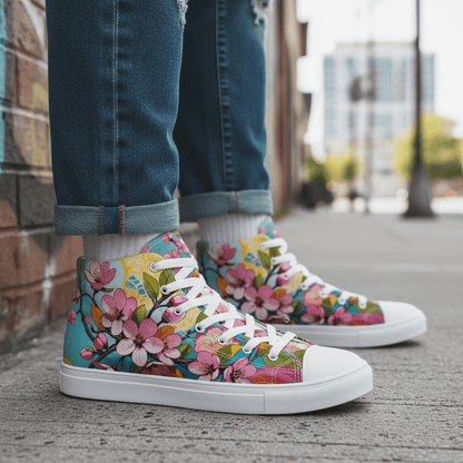 Women’s Floral High Top Sneakers – Colorful Canvas Streetwear Shoes - LucyKay store