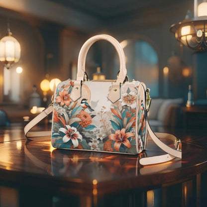 Elegant PU Leather Handbag with Floral & Bird Print - LucyKay store