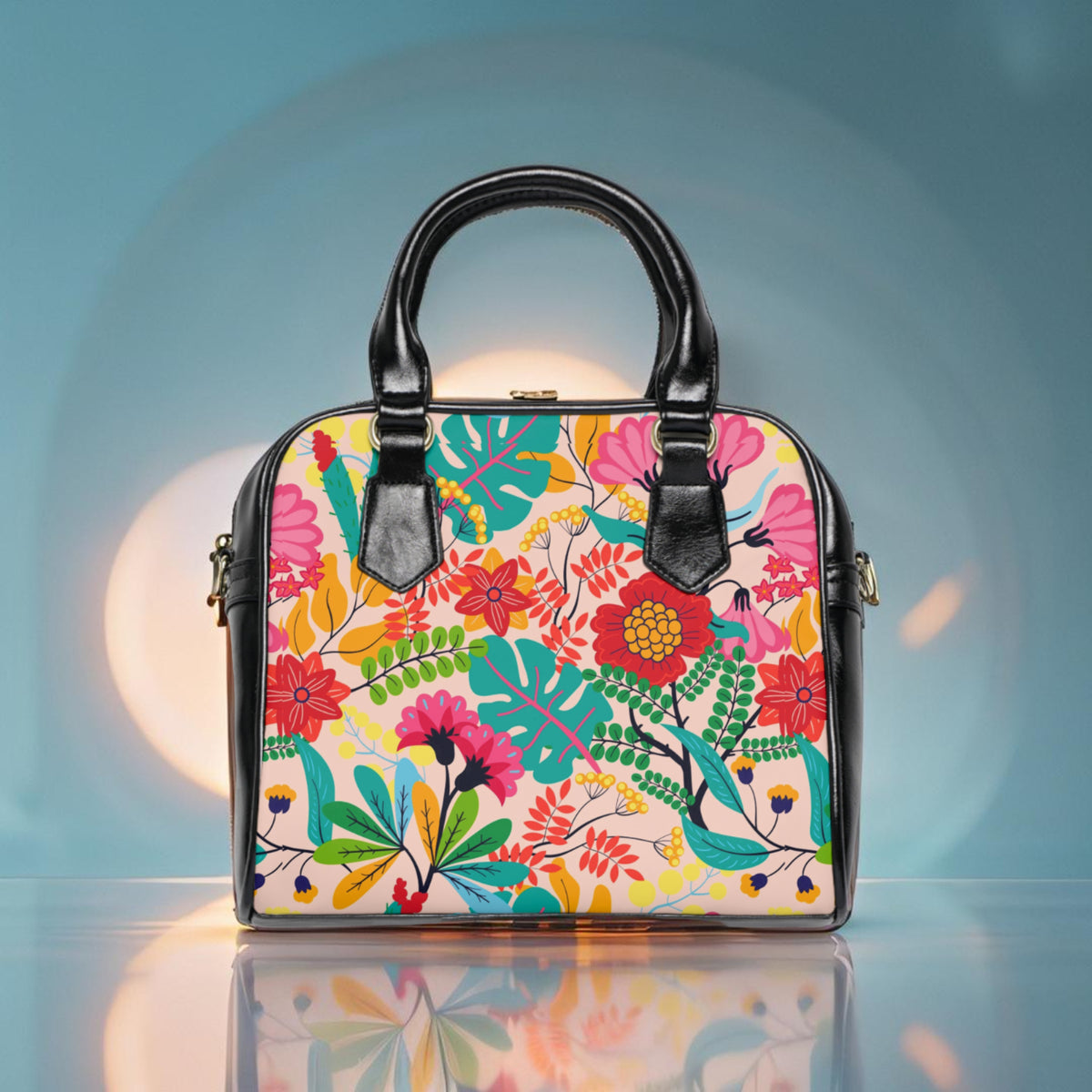 Floral Vegan Leather Shoulder Handbag with Elegant Floral Pattern - LucyKay store