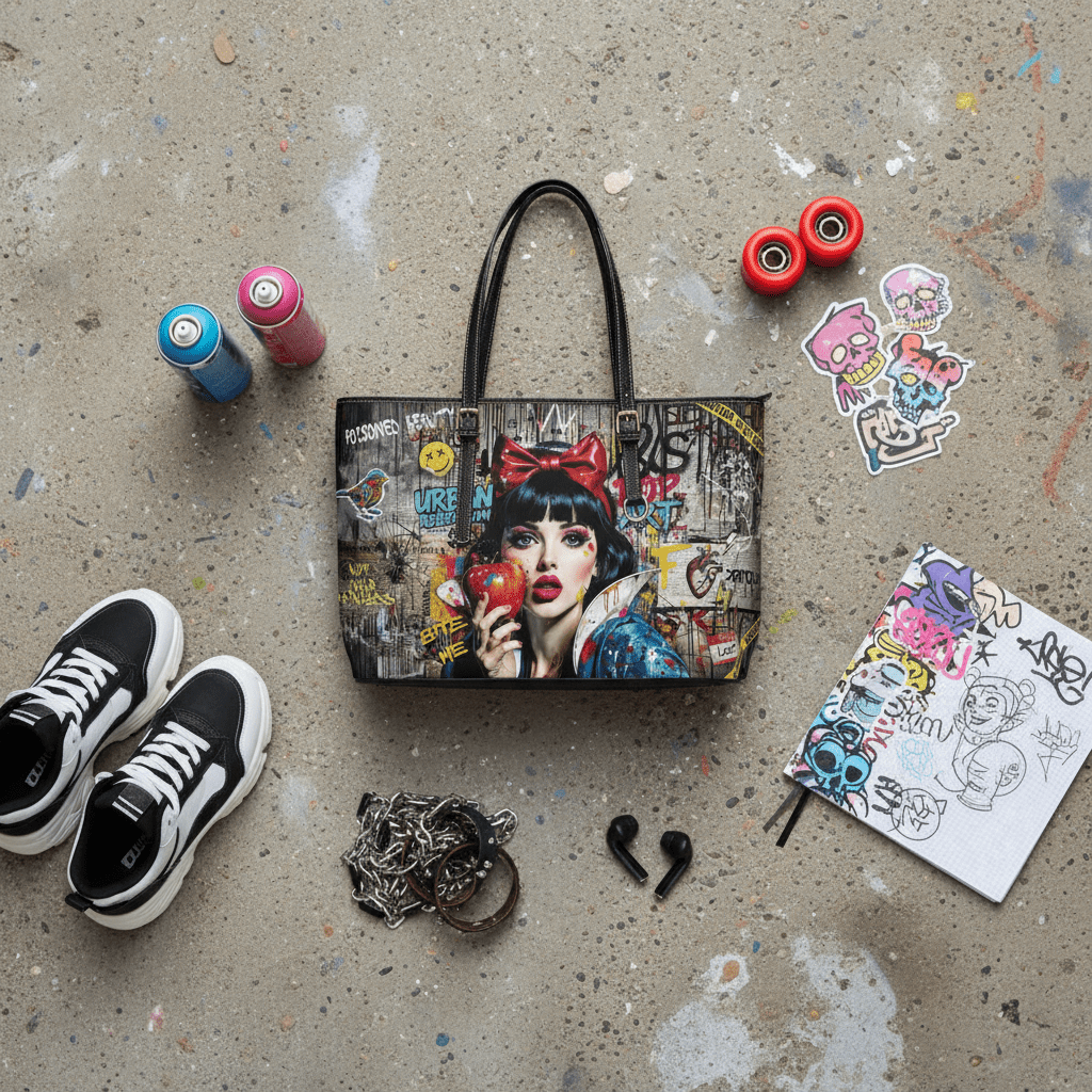 Pop Art Snow White Shoulder Bag | Urban Graffiti PU Leather - LucyKay store
