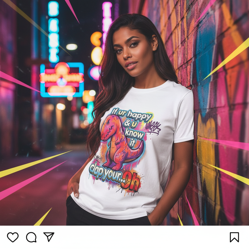 Funny Dinosaur T-Shirt - If Ur Happy Clap Your Oh Graffiti Tee - LucyKay store
