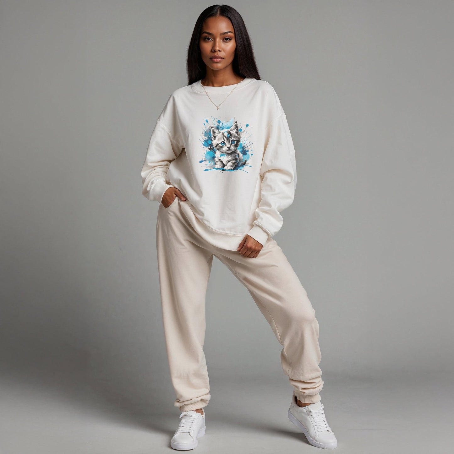 Kitten Watercolor Sweatshirt | Cute Cat Lover Crewneck Gift - LucyKay store
