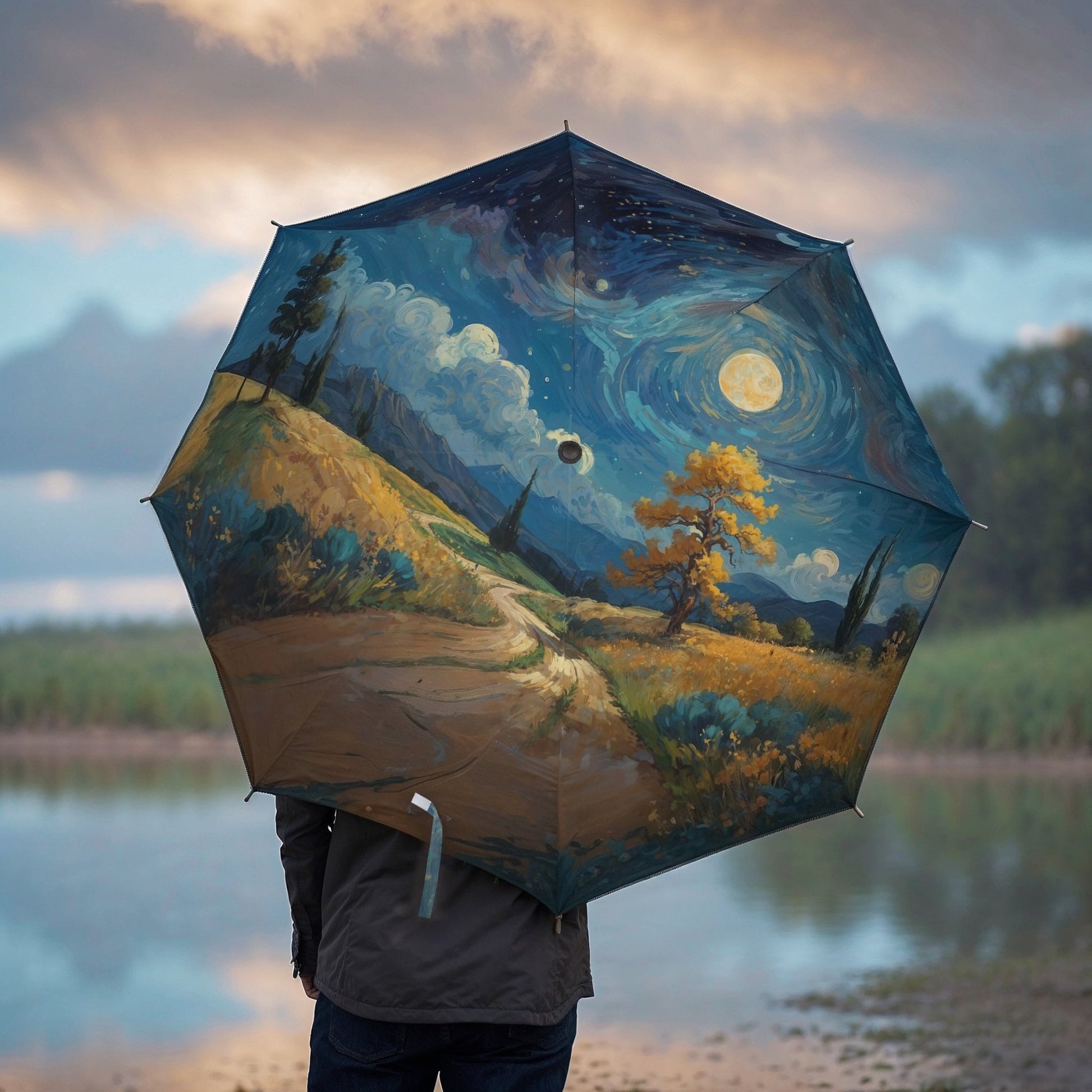Artistic Foldable Umbrella - Scenic Starry Landscape Design - LucyKay store