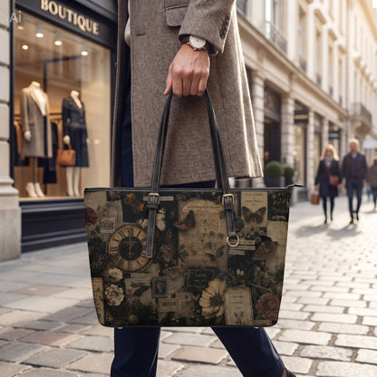 Person holding a floral patterned handbag on a city street