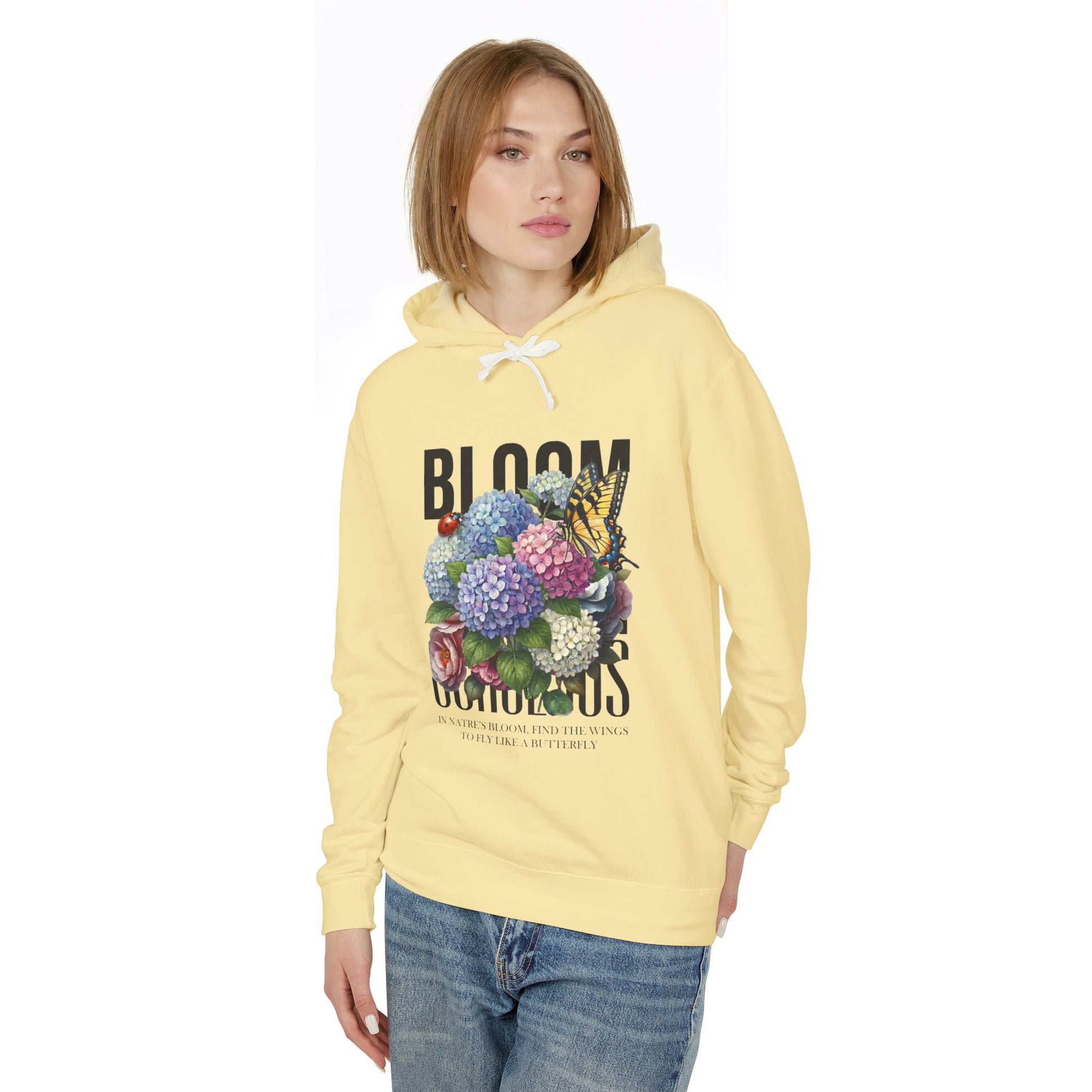 Floral Hoodie Women - Hydrangea Butterfly Lightweight Pullover - LucyKay store