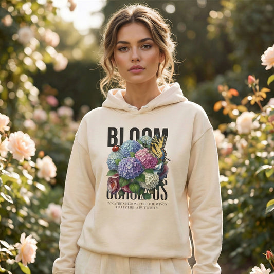 Floral Hoodie Women - Hydrangea Butterfly Lightweight Pullover - LucyKay store