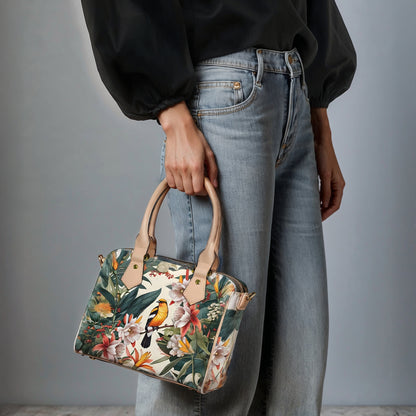 Tropical Bird & Botanical Print Satchel Handbag - LucyKay store