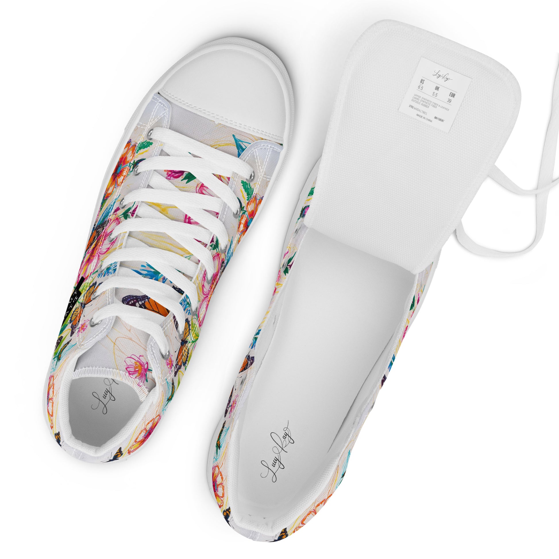 Women's Floral Butterfly High - Top Canvas Sneakers | Colorful Artistic Shoes - LucyKay store