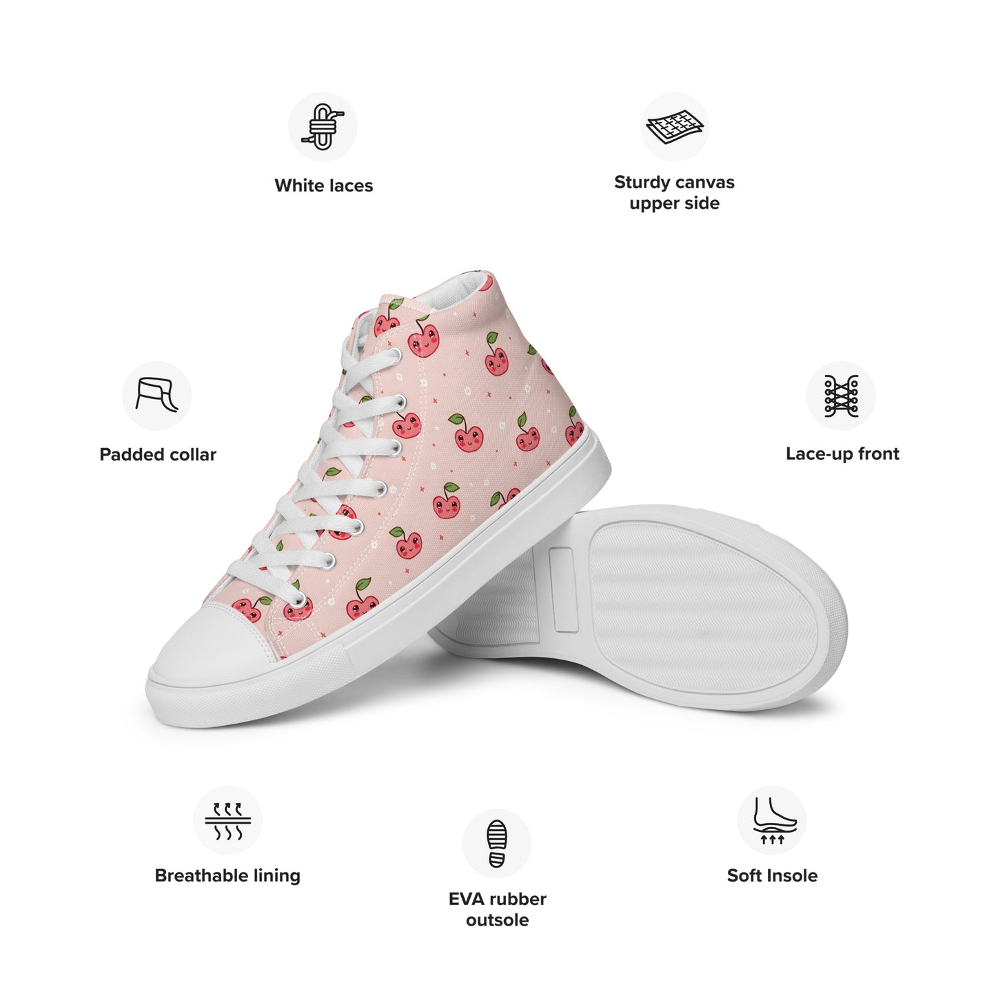 Pink Cherry Pop High Top Canvas Shoes - LucyKay store