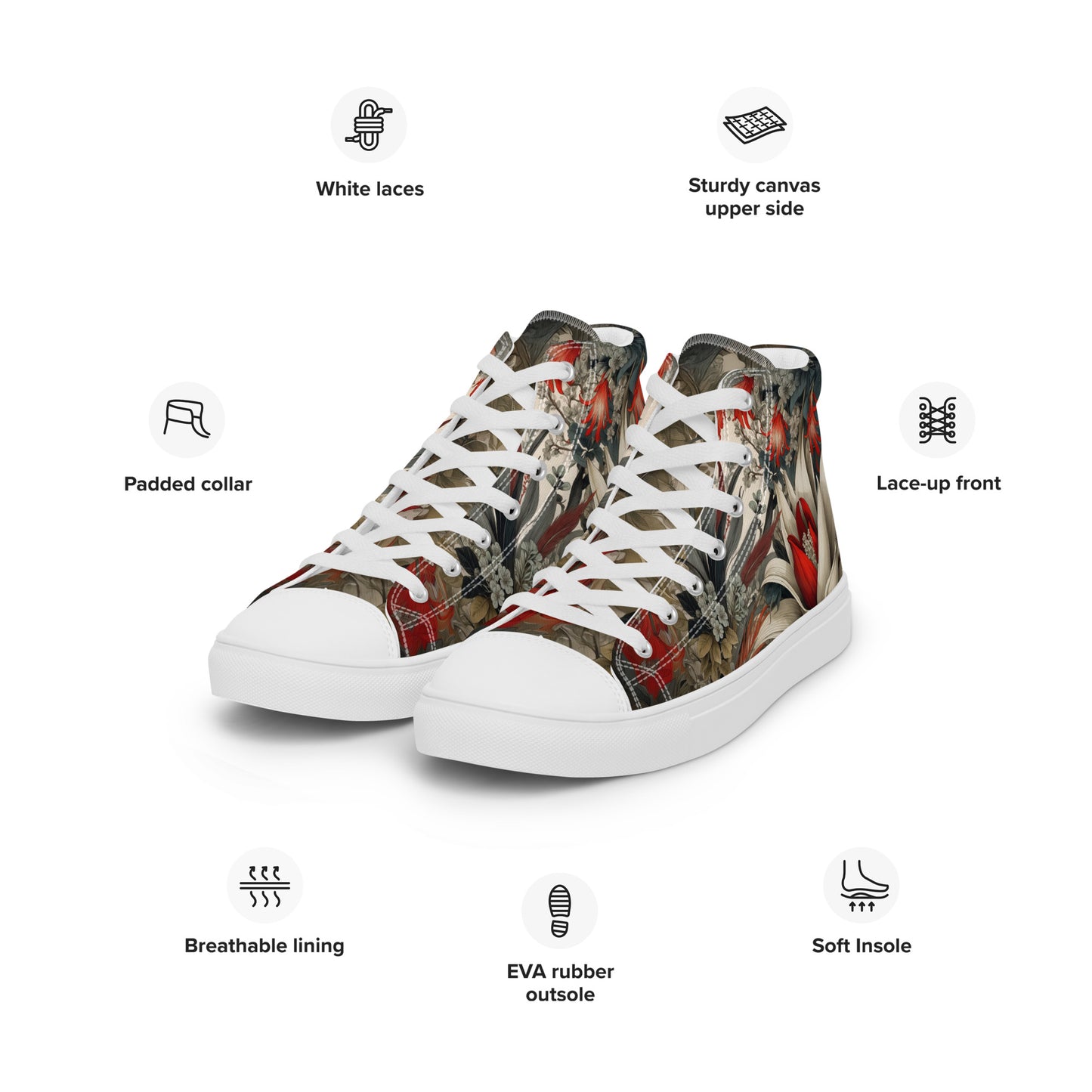 Women's Floral High - Top Canvas Sneakers | Comfortable Artistic Shoes - LucyKay store