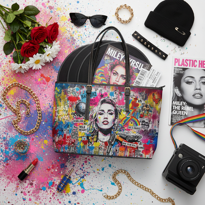 Graffiti Shoulder Bag - Pop Art Miley Cyrus PU Leather Tote - LucyKay store