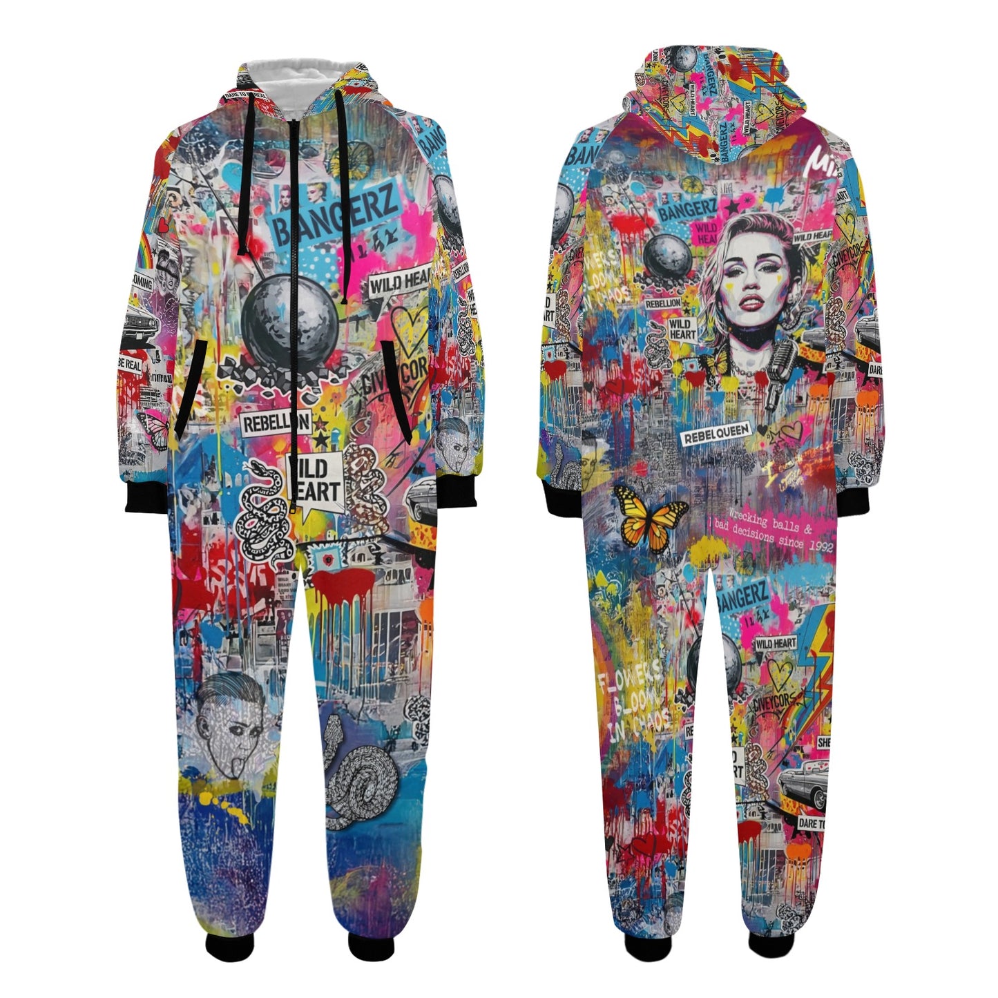 Pop Art Street Art Adult Hooded Onesie | Premium Flannel Pajamas - LucyKay store