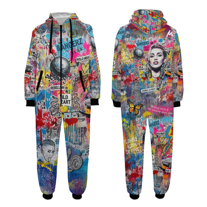 Pop Art Street Art Adult Hooded Onesie | Premium Flannel Pajamas - LucyKay store