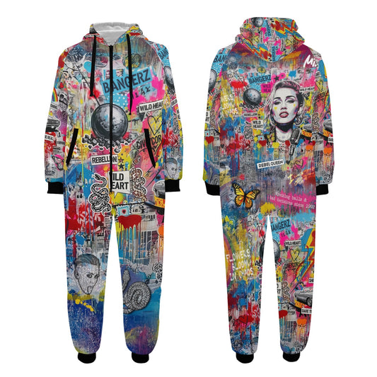 Pop Art Street Art Adult Hooded Onesie | Premium Flannel Pajamas - LucyKay store