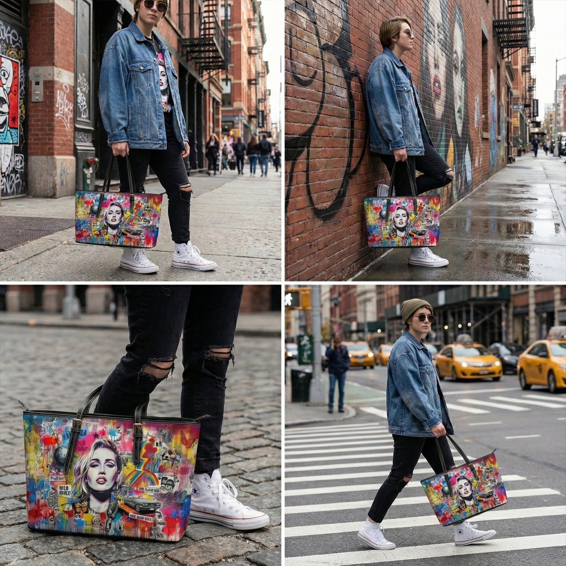 Graffiti Shoulder Bag - Pop Art Miley Cyrus PU Leather Tote - LucyKay store
