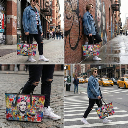 Graffiti Shoulder Bag - Pop Art Miley Cyrus PU Leather Tote - LucyKay store