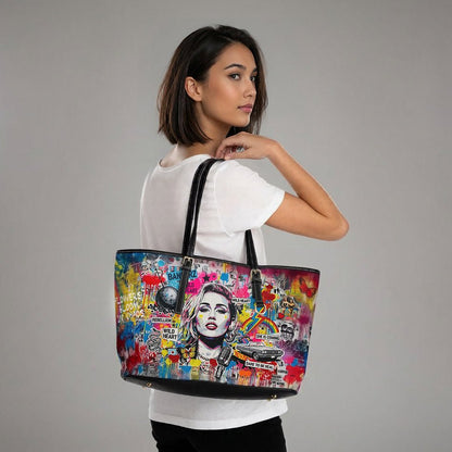 Graffiti Shoulder Bag - Pop Art Miley Cyrus PU Leather Tote - LucyKay store