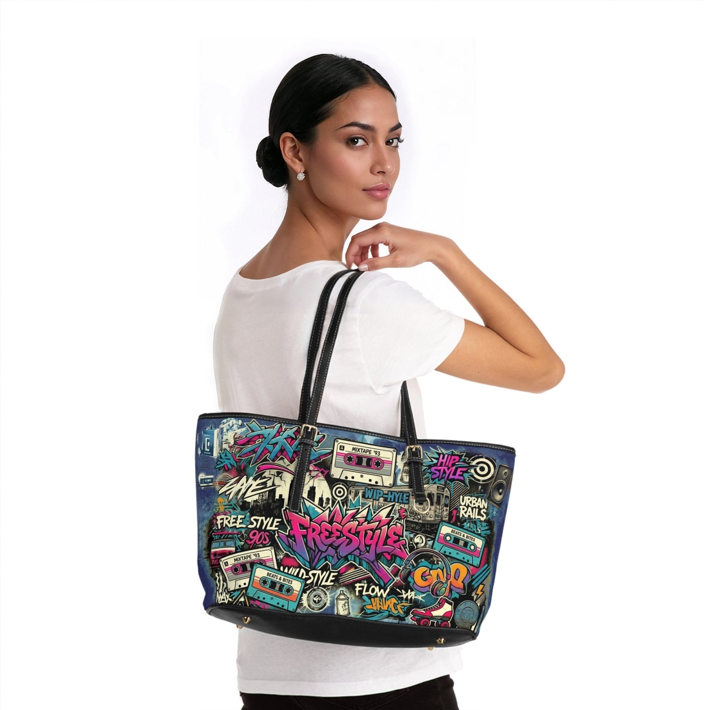 Retro Cassette Shoulder Bag – 90s Graffiti Vegan Leather - LucyKay store