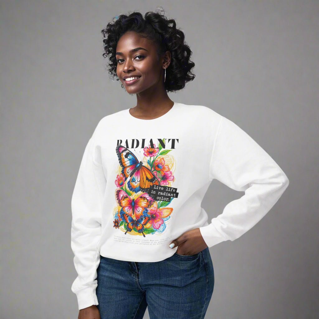 Colorful Floral Butterfly Crewneck Sweatshirt with Positive Quotes - LucyKay store