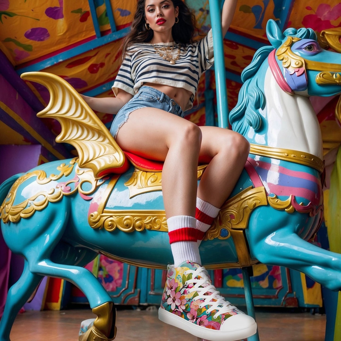 Women’s Floral High Top Sneakers – Colorful Canvas Streetwear Shoes - LucyKay store