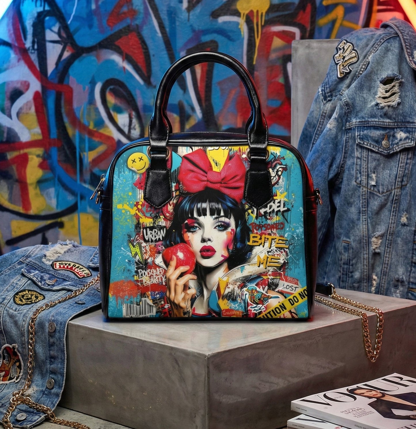 Pop Art 'Bite Me' Satchel Handbag | Urban Snow White Graphic - LucyKay store