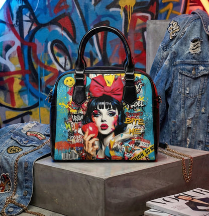 Pop Art 'Bite Me' Satchel Handbag | Urban Snow White Graphic - LucyKay store