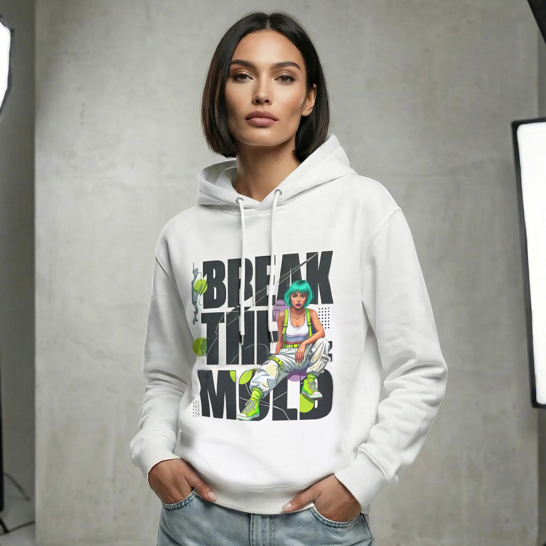 Break The Mold Hoodie | Bold Typography, Neon Accent - LucyKay store