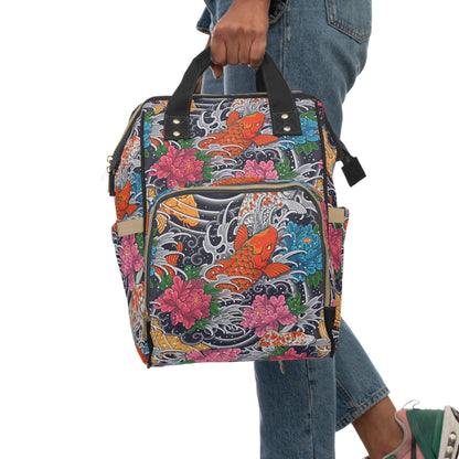 Multifunctional Backpack - Colorful Koi Fish Pattern - LucyKay store