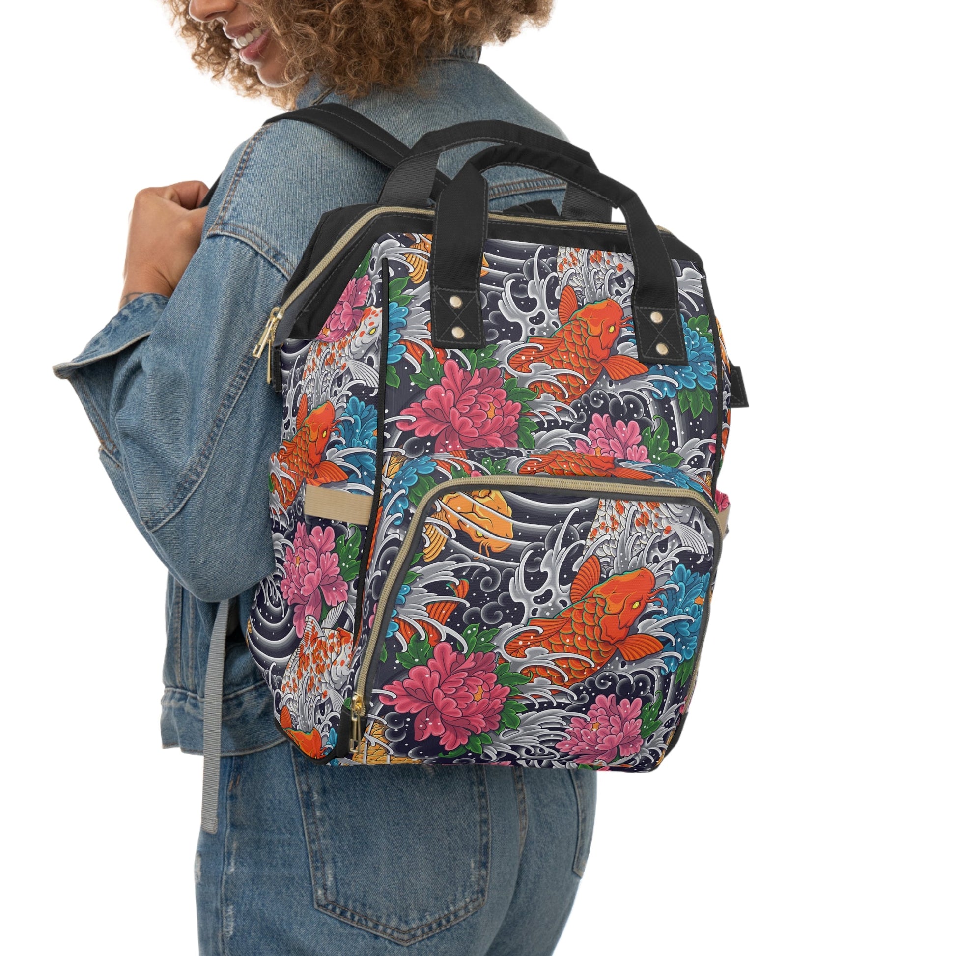 Multifunctional Backpack - Colorful Koi Fish Pattern - LucyKay store